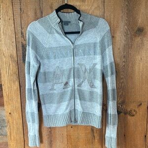 Armani exchange double zipper gray striped sweater light jacket medium